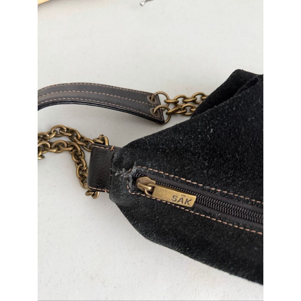 Y2K The Sak Black Suede Leather Chain Strap Shoulder Hobo Bag Purse Vintage - Picture 7 of 16
